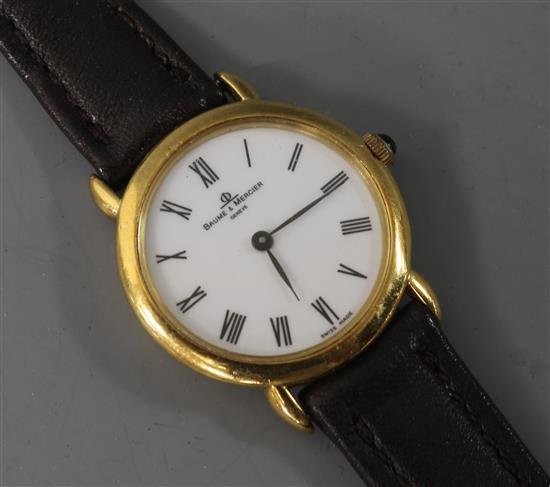 A ladys 18ct gold Baume and Mercier quartz wrist watch.
